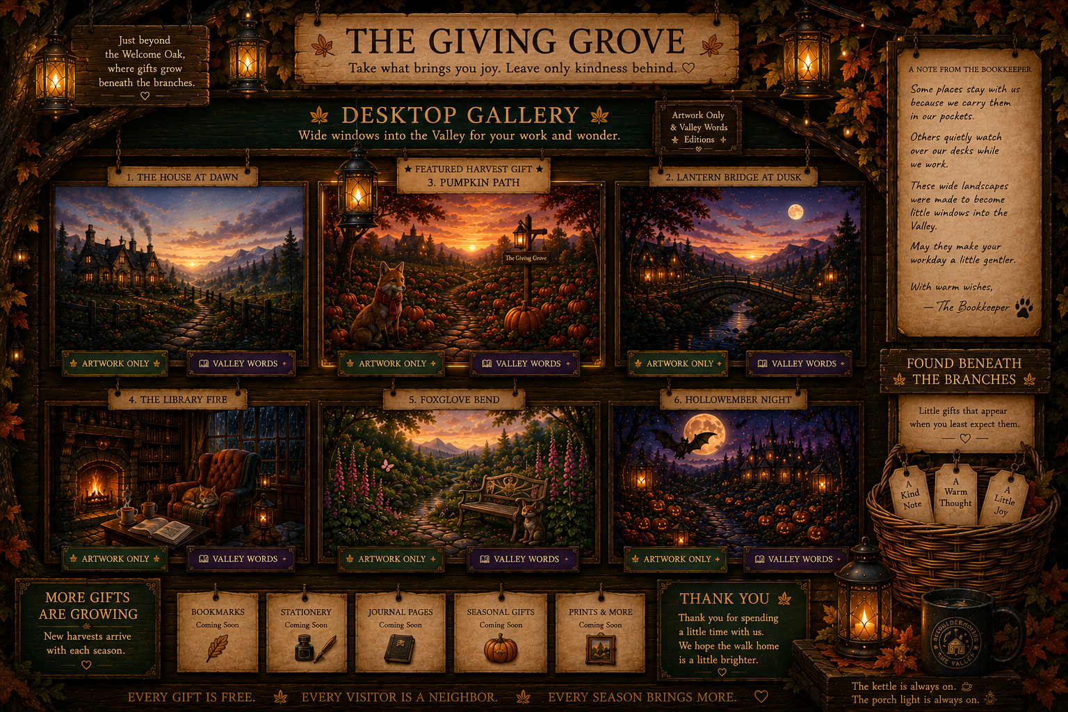 The Harvest One Desktop Gallery display with six wide Valley scenes.