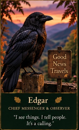 Edgar, a black crow keeping watch over the Valley.